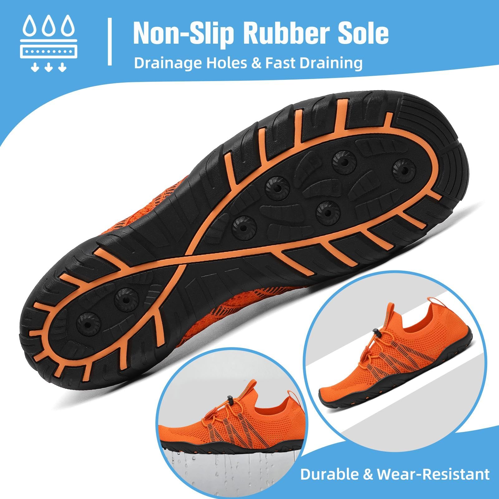 Mishansha Water Shoes for Women Men, Quick-Dry Barefoot Swim Shoes with Drainage Holes, Lightweight Aqua Shoe for Beach Pool River Boating Yoga Walking 7 Women/6 Men Orange