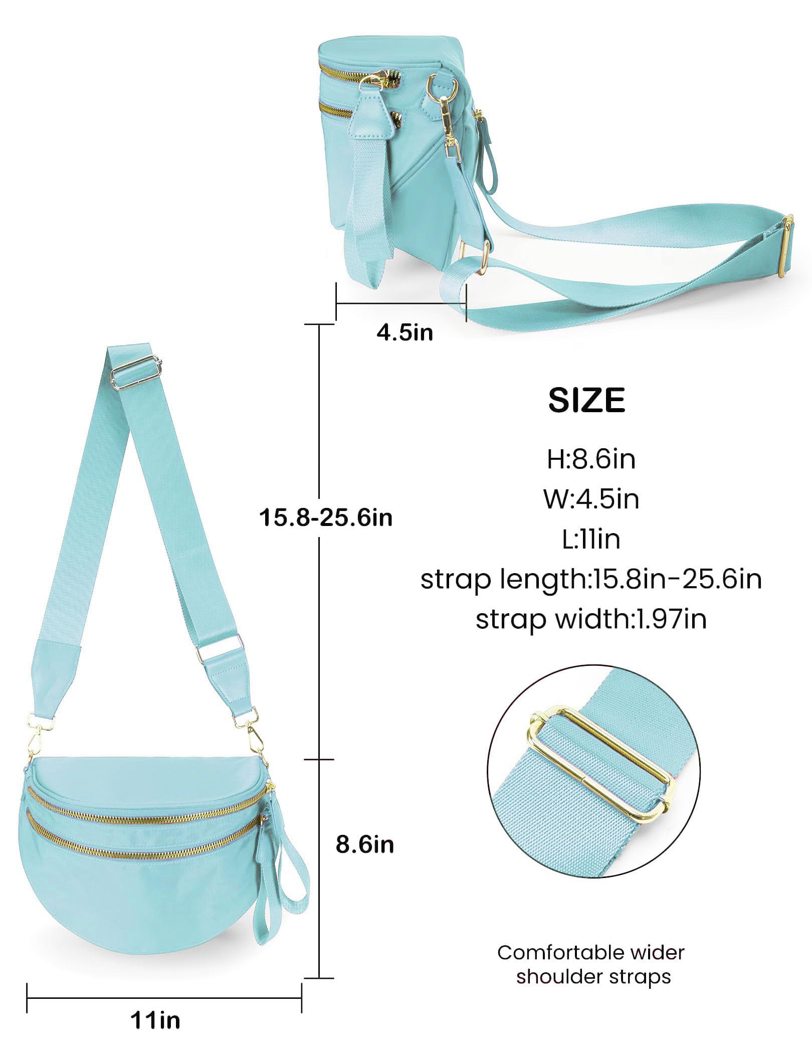 FEIBOON Spacious Nylon Crossbody Bag Bum Bag Handbags Wallets Purses Trendy Shoulder Bag for Women (Ice blue)