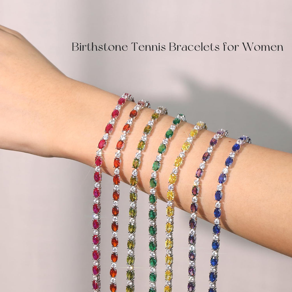FANCIME May Birthstone Bracelets Sterling Silver Created Emerald Tennis Bracelet Emerald Fine Jewelry Gift for Women