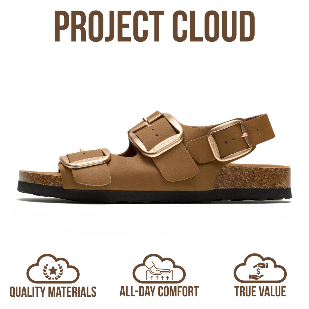 Project Cloud 100% Genuine Leather Beach Sandals for Women 2026 with Lightweight & Comfortable Slides for Women - Non Slip with Memory Foam Slingback Womens Sandals 2026 (Garda, Tan Rosegold,10M)