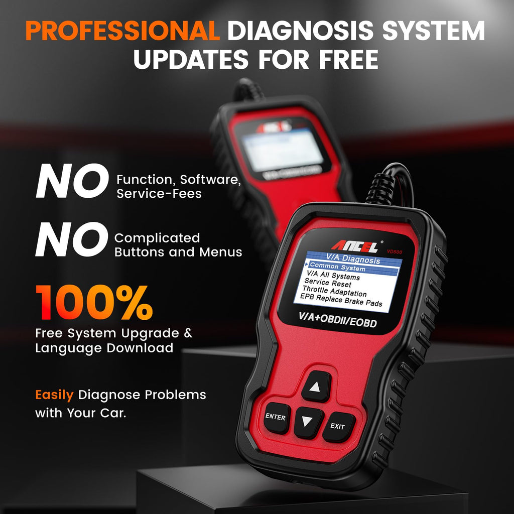 ANCEL VD500 OBD2 Scanner Diagnostic Tool for Volkswagen VW Audi Skoda Seat Diagnosis Check Engine Light EPB ABS SRS Code Reader Oil Throttle Position Adaption Brake Pad Reset