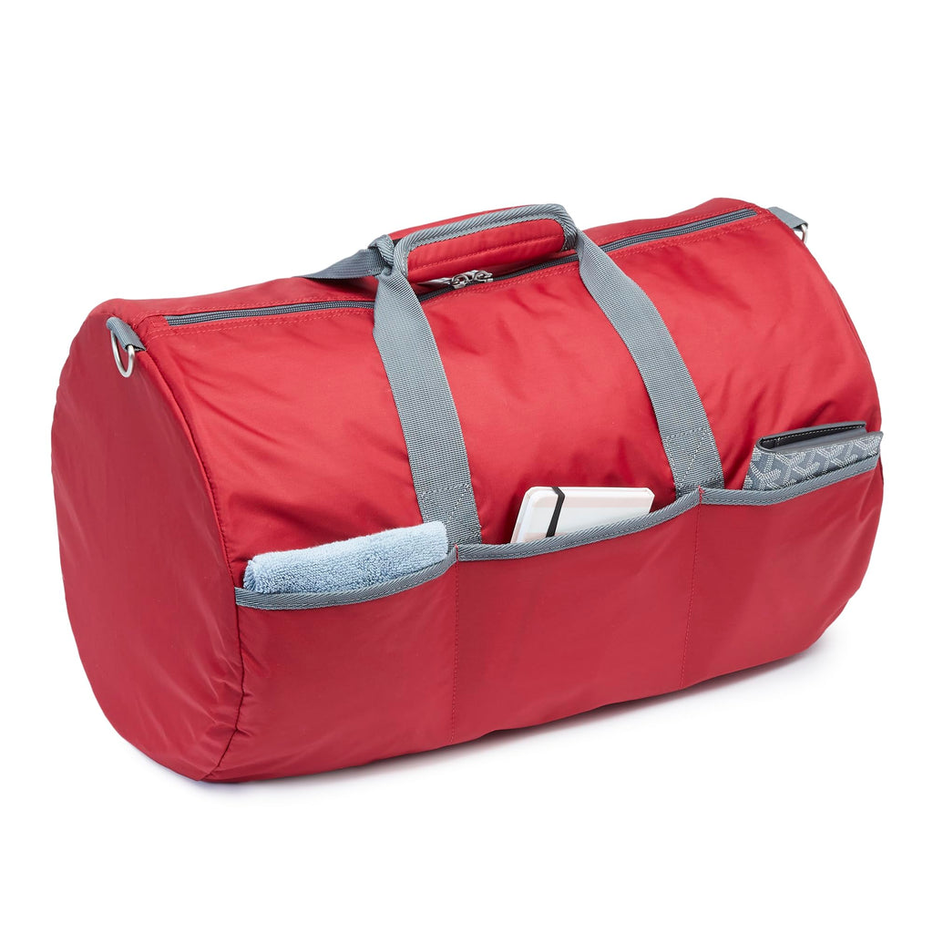 Amazon Essentials Lightweight Nylon Duffel Bag with Zippered Pockets, 20-inch, 30 lb Capacity, Red (Previously Amazon Basics)
