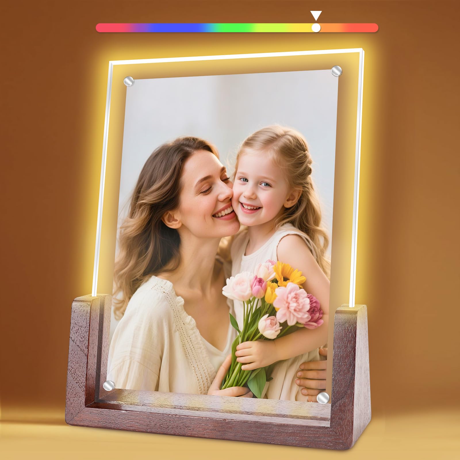 JUOIFIP Mothers Day Gifts-Light Up Picture Frame 5x7 with Led Clor-Changing- Cute Photo Frame Gifts for Couple, Girl Friend or Family, Clear Acrylic Frames Fits Photos of 4 x 6 or 5 x 7 In (Vertical) , Lovely Lamp Decor