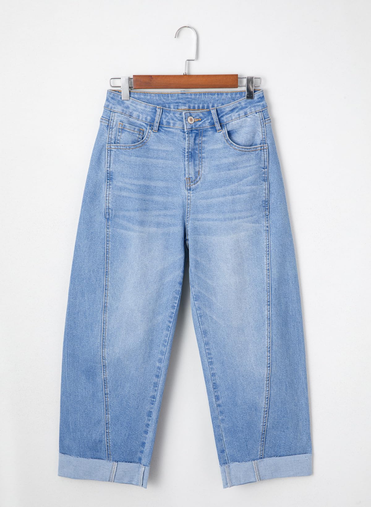 Sidefeel Women's Barrel Jeans High Waisted Wide Leg Capri Baggy Boyfriend Denim Pants Size 14 Sky Blue