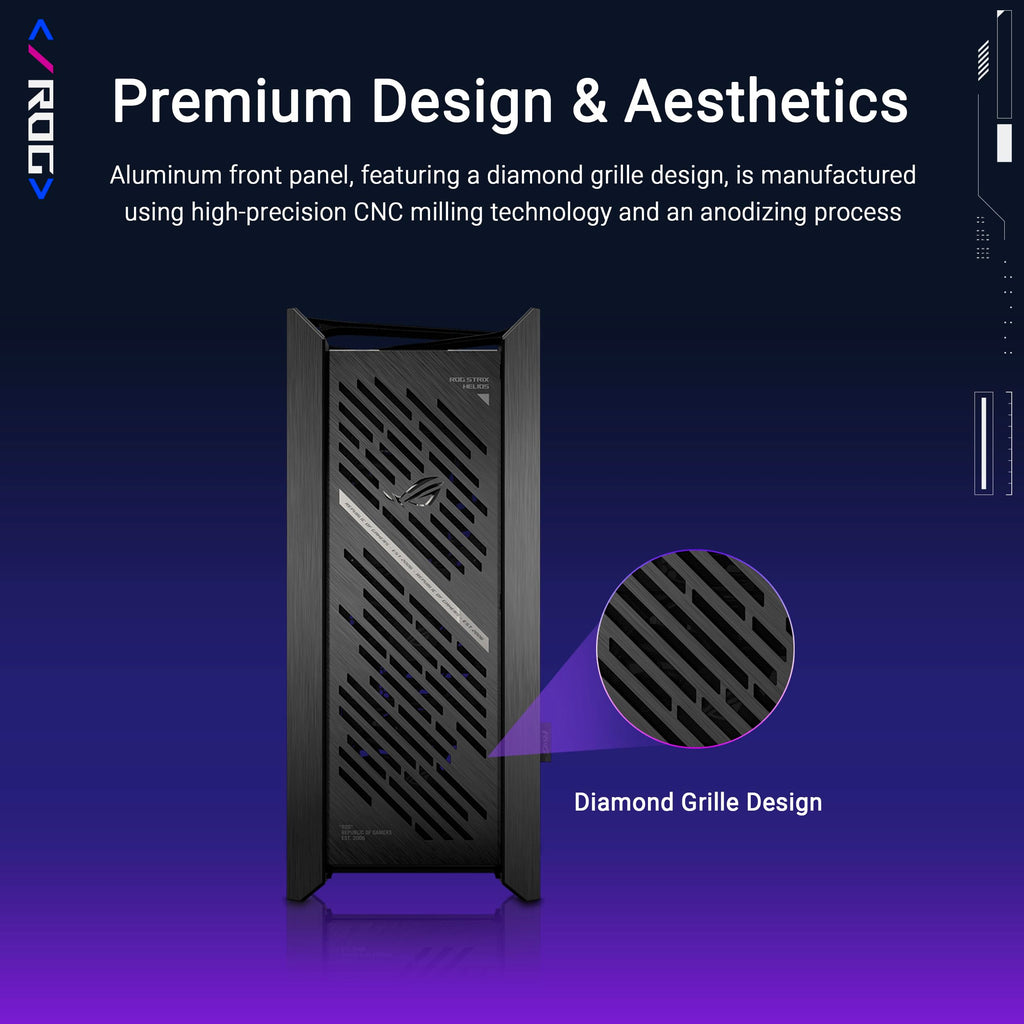 ASUS ROG Strix Helios II EATX mid-Tower Gaming PC case, with Dual Tempered Glass Side Panels, Support for Graphics Cards up to 450mm Long, Graphics Card Braces and Support for up to 420mm radiators
