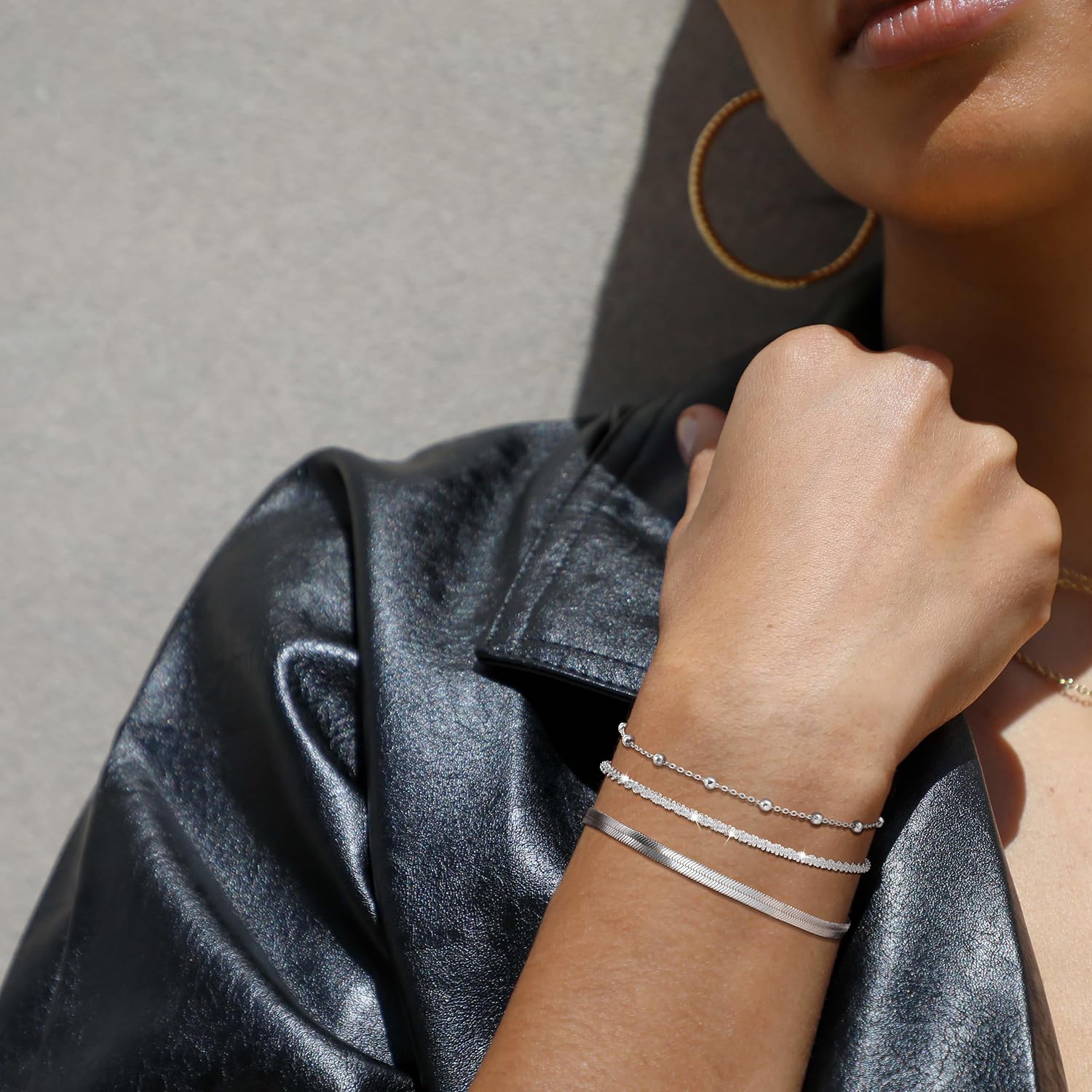 Silver Plated Layered Bracelets Bracelets Set for Women Silver Dainty Link Chain Bracelet Stackable Jewelry Gifts for Women