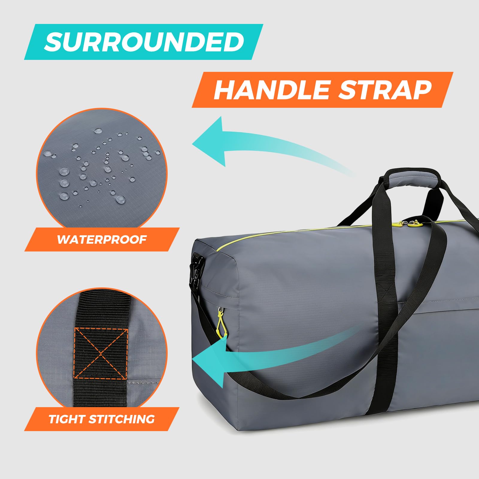Uarition 100L Extra Large Duffle Bag for Travel, 3 In 1 Travel Duffel Bags for Men and Women, Foldable Duffle Backpack for Traveling, Grey