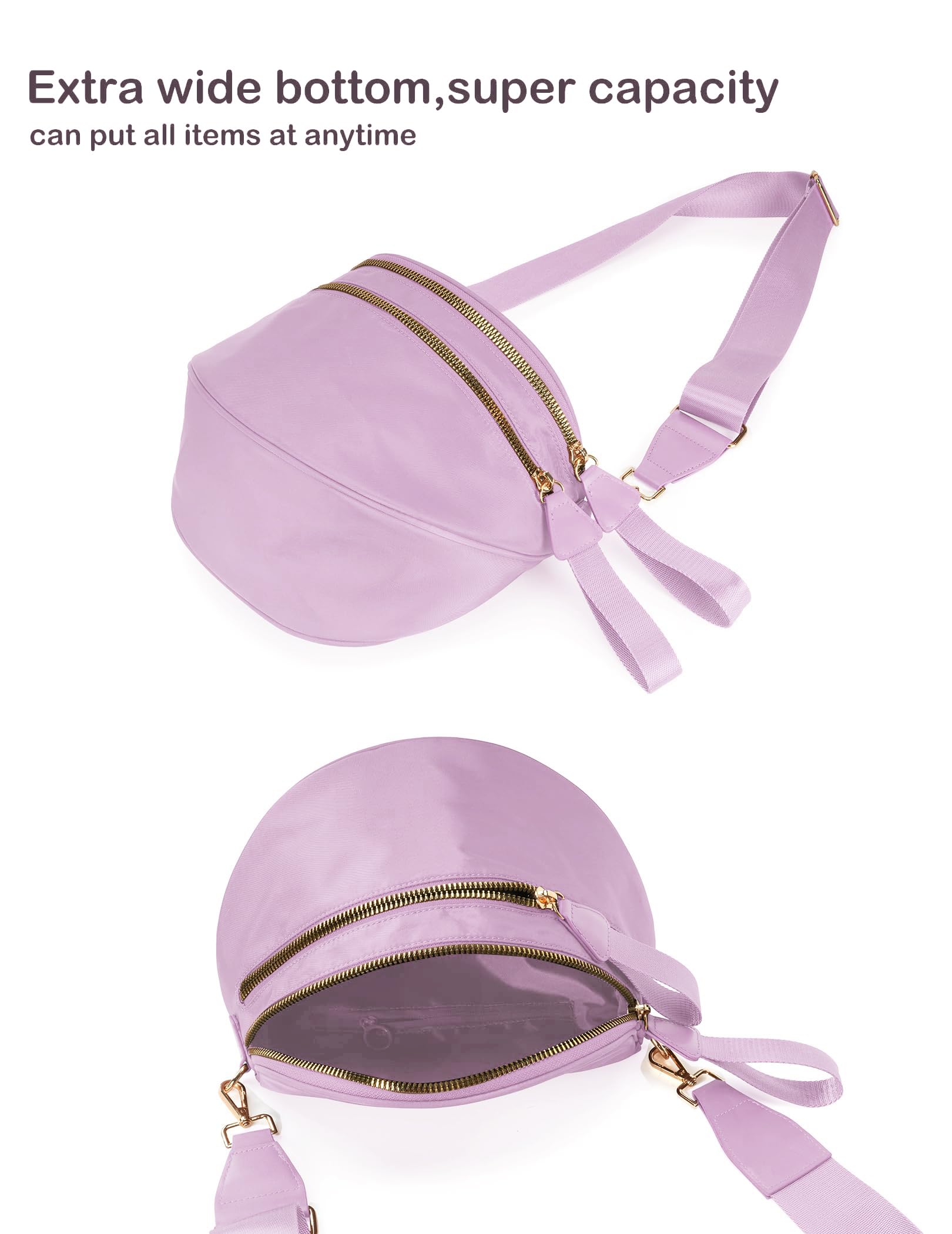 FEIBOON Spacious Nylon Crossbody Bag Bum Bag Handbags Wallets Purses Trendy Shoulder Bag for Women (Light purple)