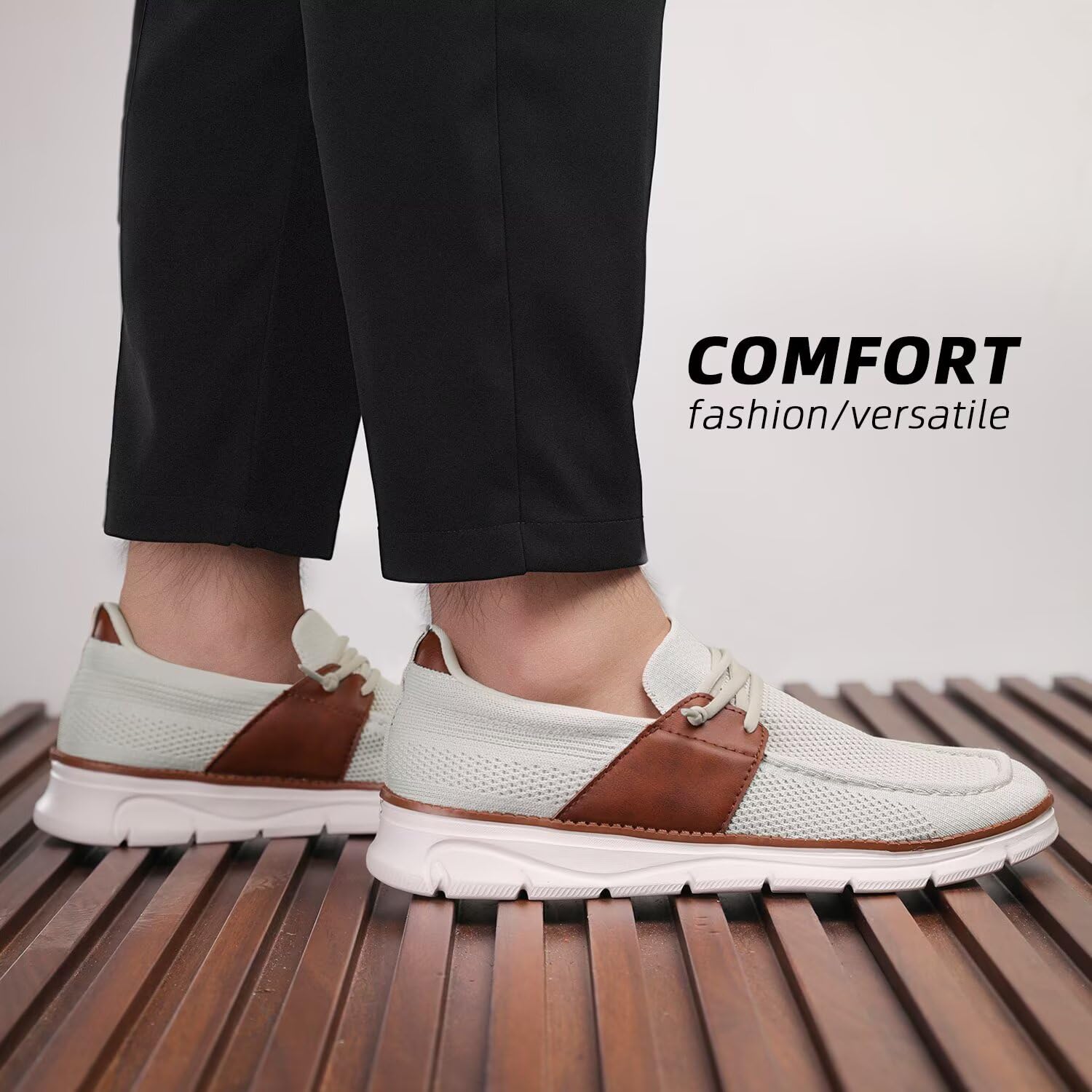 Mens Casual Slip in Boat Shoes Fashion Lightweight Slip On Loafers Walking Beach Sneakers Work Mesh Oxfords Soft Sole Beige