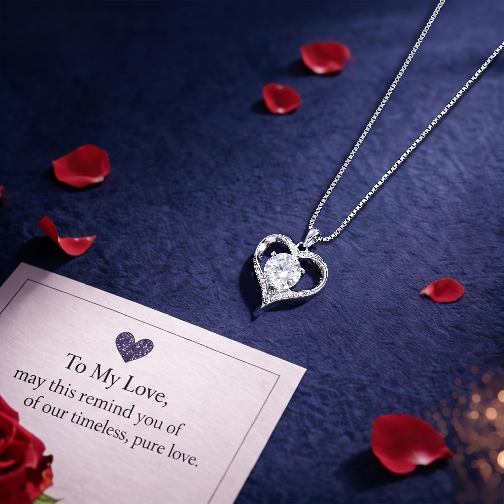 MOOSEA Personal Gifts for Wife, 1CT Moissanite Necklace Women Anniversary Birthday Wedding Promise Mothers Gifts for Her Moissanite Pendant Jewelry Gift