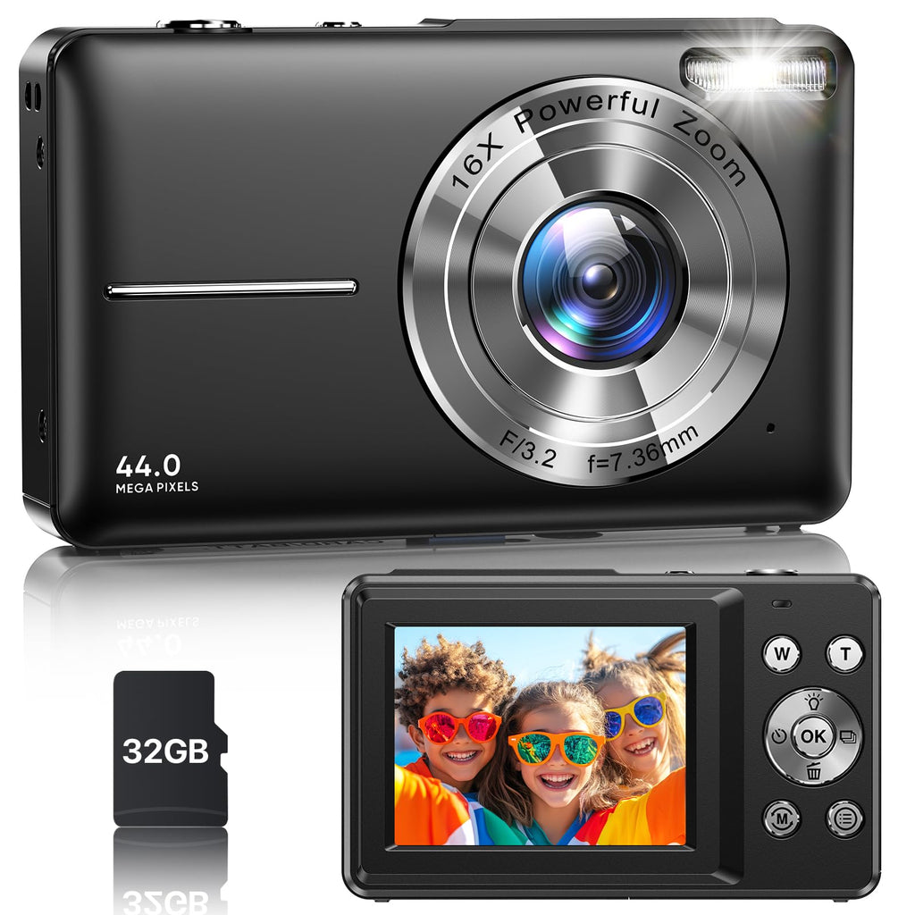 Digital Camera, Latest FHD 1080P Digital Camera for Teens with SD Card Anti Shake Point and Shoot Cameras Portable 16X Zoom Compact Small Cameras for Kids Boys Girls Seniors with Wrist Strap