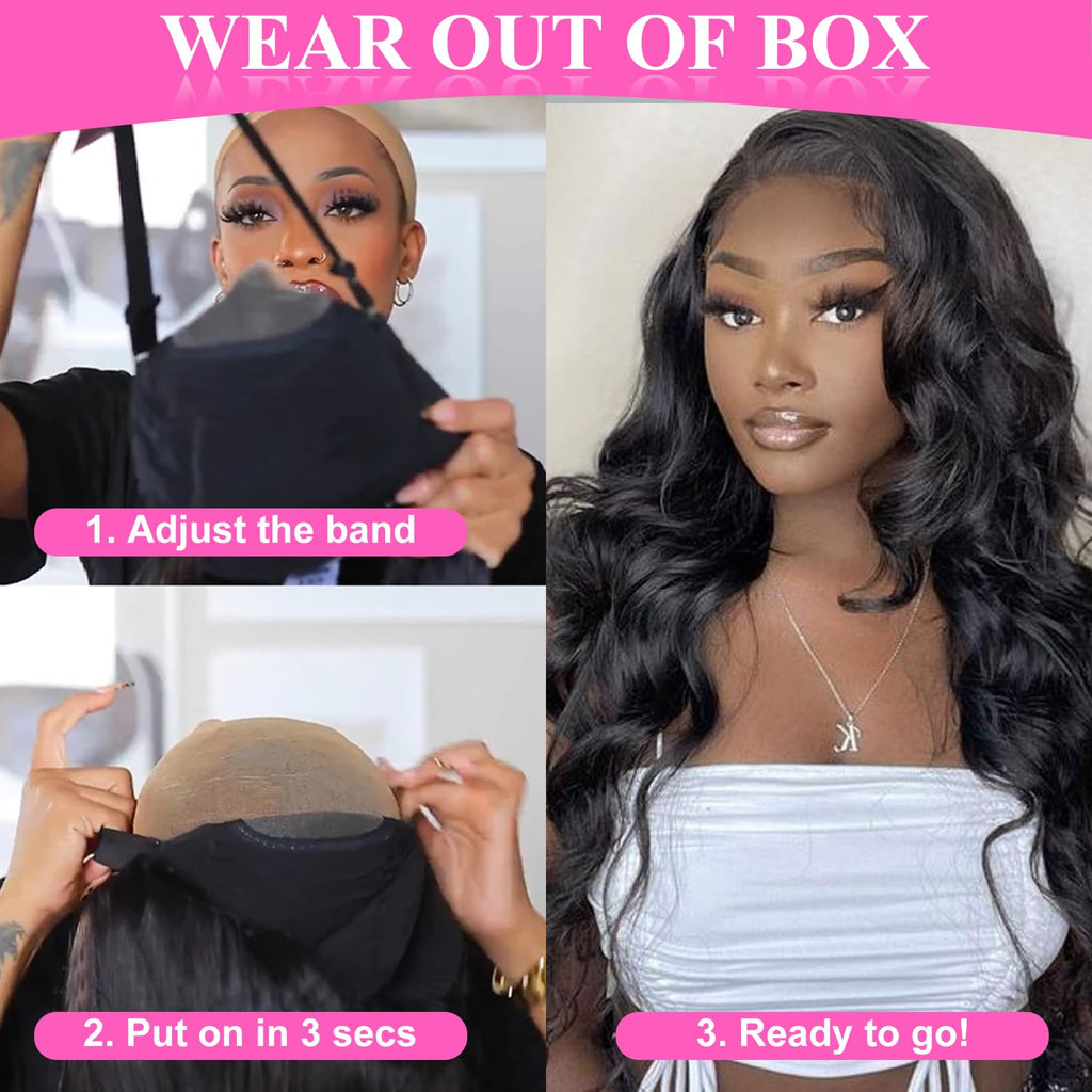 Uveous 28 Inch Wear and Go Glueless Wigs Human Hair Pre Plukced Pre Cut 5x5 Hd Lace Closure Wigs Human Hair for Women 180% Density Ready to Wear Glueless Body Wave Lace Front Wigs No Glue Wigs