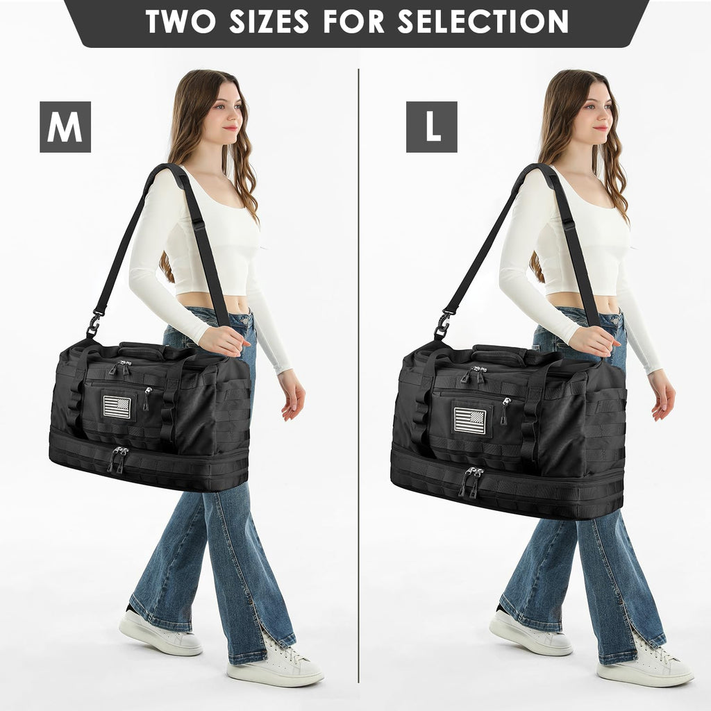 ETRONIK Travel Bag for Men Women, Gym Bag & Tactical Duffle Bags for Travel, Carry on with Toiletry Bag and Shoe Compartment, Weekender Overnight Trip with Wet Pocket for Workout Medical, Black