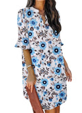 QACOHU Spring Summer Dresses for Women 2026 Ruffle Sleeves Sundress Simple Mini Dress V-Neck Shift Dress Blue Flowers L