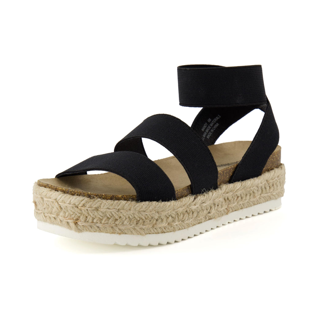 CUSHIONAIRE Mandy Wedge Sandals for Women 2026 – Strappy Platform Sandals with Arch Support, Cute Summer Espadrille-Style Platform Dressy Slip-On, BLACK 9