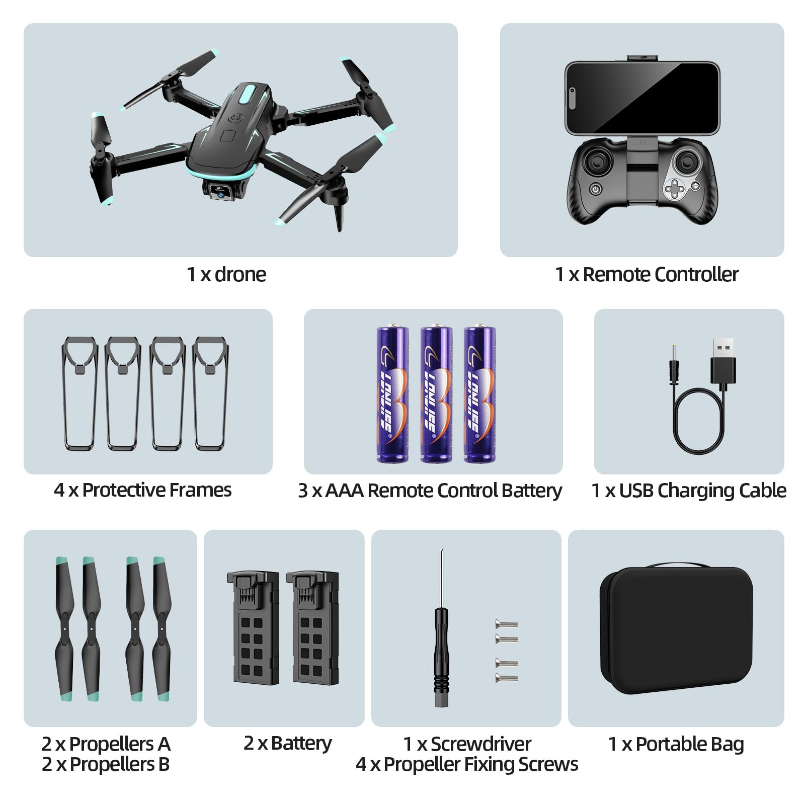 Drone with Camera 1080P HD, FPV Foldable Mini Drone for Beginners Kids Boys Girls, with 2 recharging Batteries, Carrying Case, One Key Start, Stable Hover, Trajectory Flight, Toys Gifts (Black)