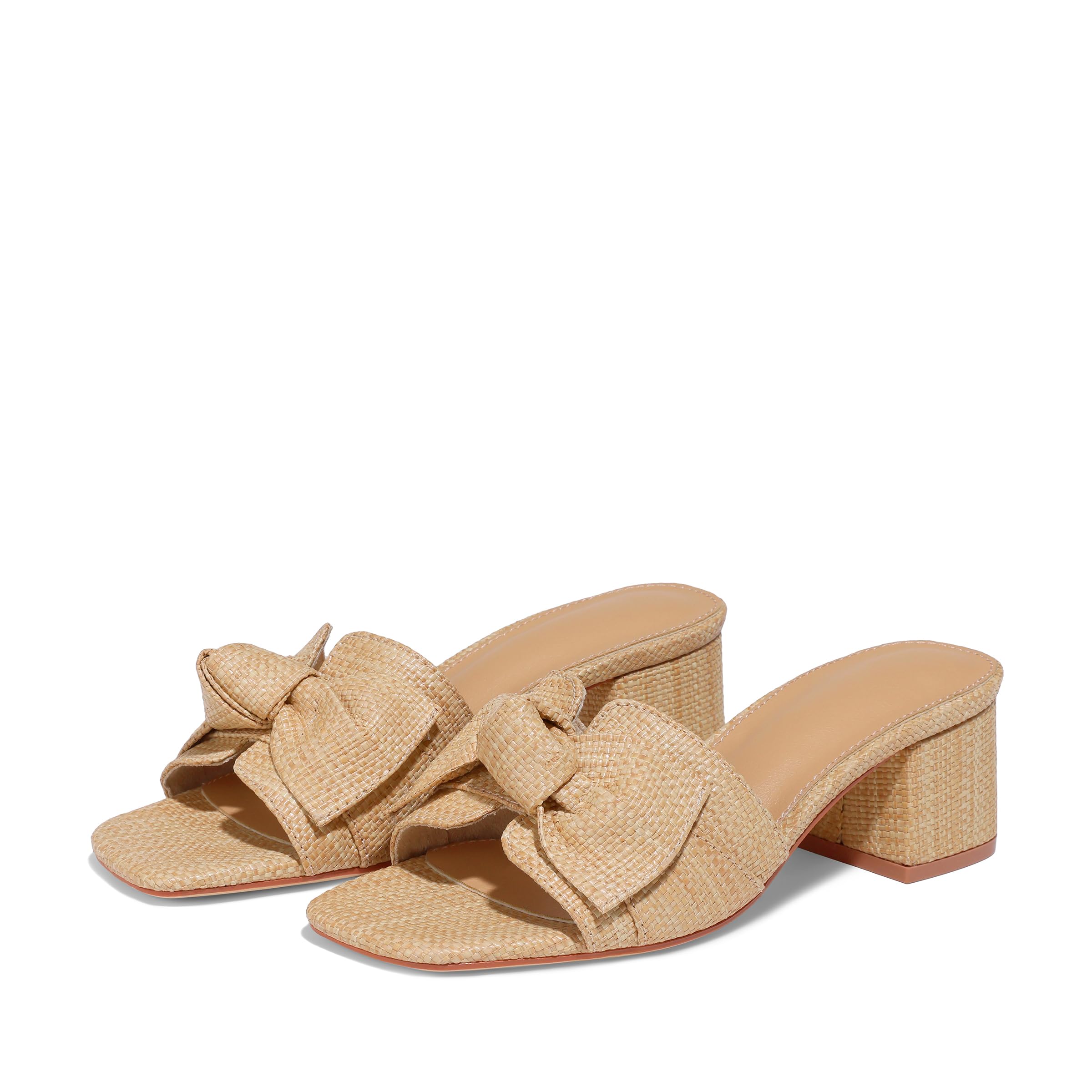 Erocalli Heeled Sandals Open Toe Summer Sandals 2026 Chunky Heels for Women Square Toe Sandal Heels Raffia Mules Slip On Dressy Sandal Low Short