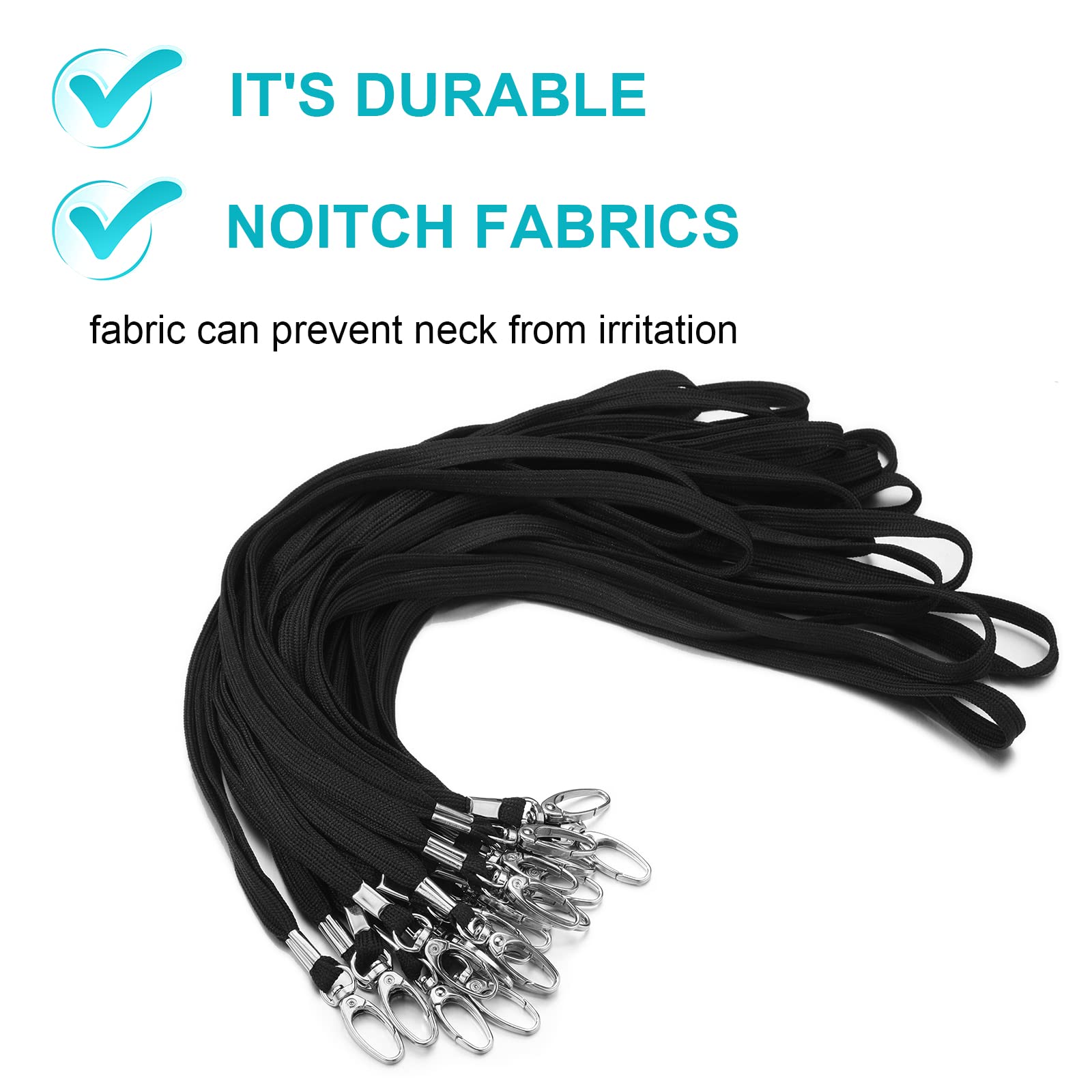 Harloon 300 Pcs Lanyards Bulk Badge Lanyards Flat Lanyards for ID Badges with Swivel Hook Clips Card Name Tag(Black)