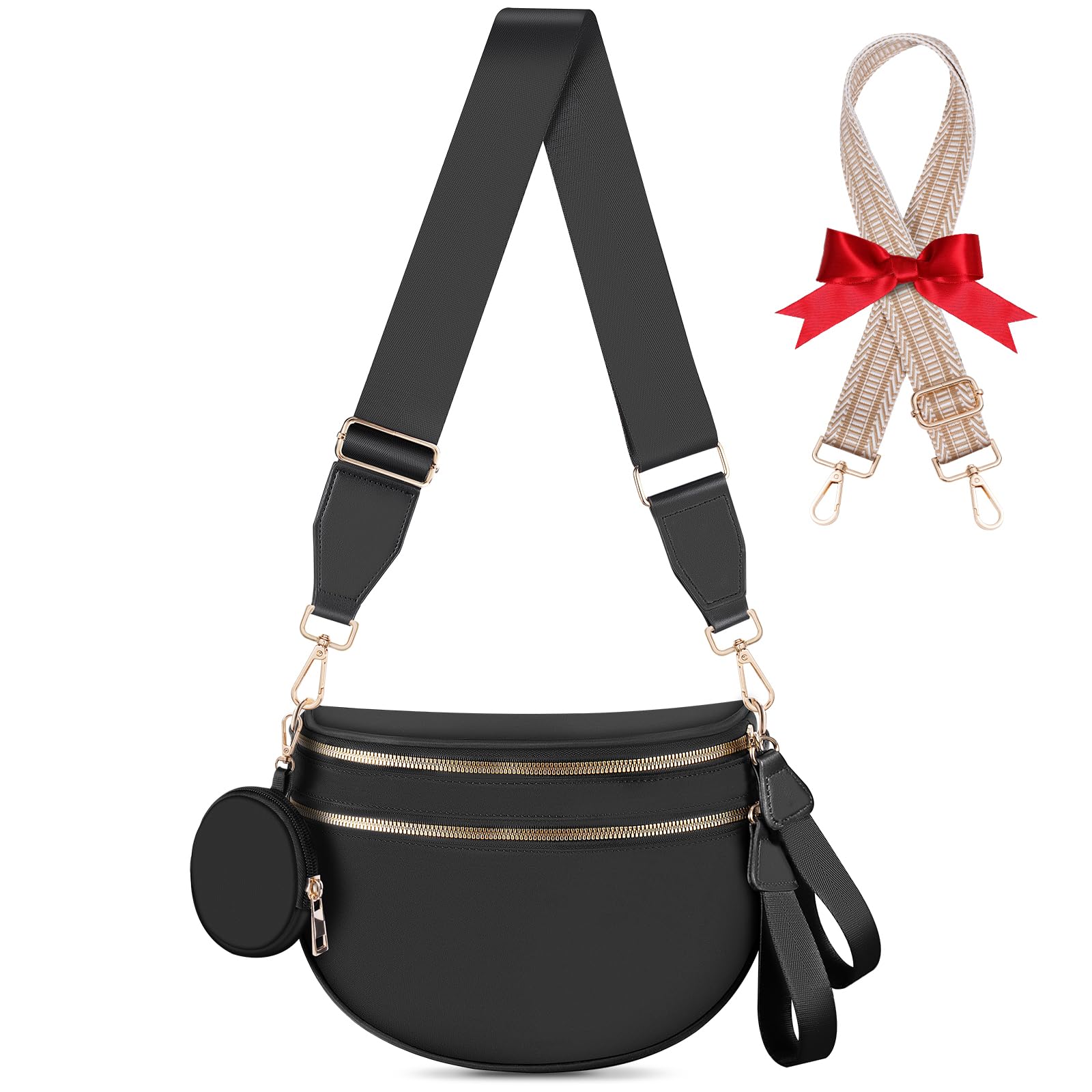 X-KIDS Bum Bags for Women Checkered Crossbody Bag Large Nylon Belt Purse Fanny Packs, Bonus with a Extra Strap