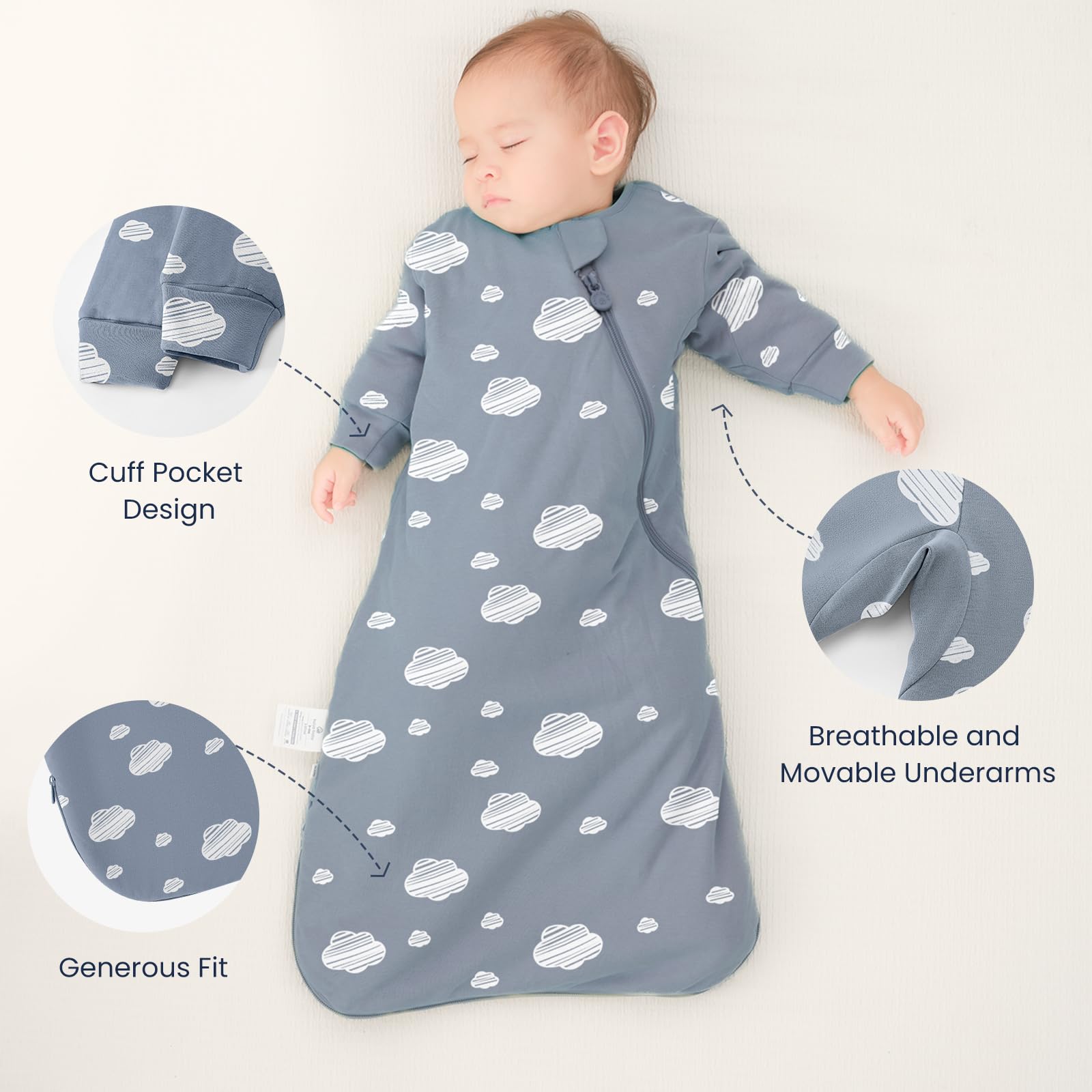 kaiya baby Unisex Sleeping Bag for Babies and Toddlers 2.5 Tog Sleep Sack 0-6Months, Long Sleeve Sleep Sack, Wearable Blanket Baby, One Piece with Sleeves, Gifts for Baby