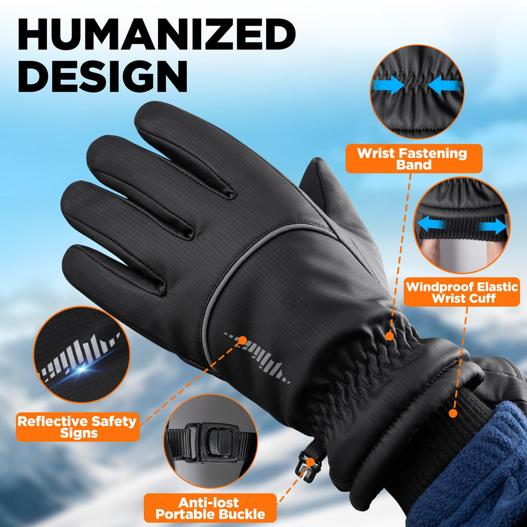 rivmount Waterproof Winter Gloves Women Men, Thermal Ski Gloves for Cold Weather with Warm, Touchscreen, 3M Thinsulate, Windproof for Outdoor, Running, Skiing, Cycling, Working, Snow Size Black S