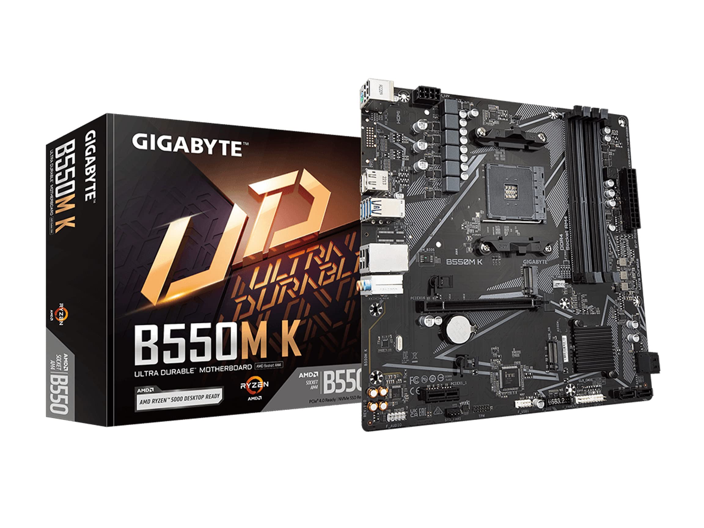 GIGABYTE B550M K AMD AM4 Micro-ATX Motherboard, Supports Ryzen 5000/4000/3000 Series Processors, DDR4, 3+3 Power Phase, 2X M.2, PCIe 4.0, USB 3.2 Gen 1, GbE LAN, Q-Flash