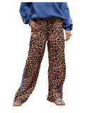 WDIRARA Women's Y2k Leopard Print Pants Elastic Waist Wide Leg Pants Trousers Bottoms Brown Blue X-Small