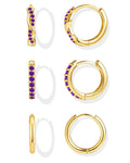 Inerney Gold Amethyst Huggie Hoop Earrings Set for Women, Dainty 14K Small Purple Earring Hypoallergenic Jewelry for Multiple Piercings, Trendy Twisted Cute Cartilage Hoops February Birthstone Gift