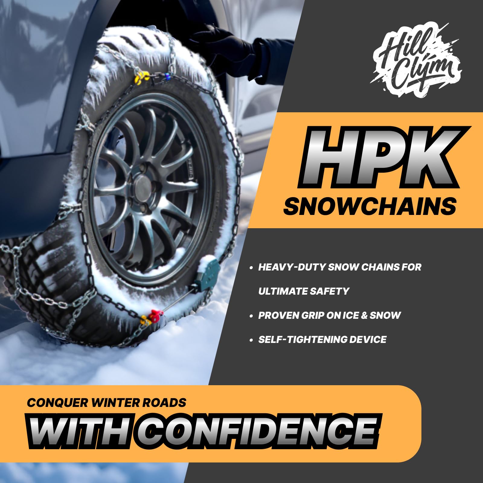 Auto Fixing Snow Chains for Car Tires, Tire Chains for Passenger Cars, Sedan, SUVs, Quick Fit & Easy Installation Snow Tire Chains, Portable Reusable Emergency Tire Traction Chain, Set of 2 (HPK-1553)