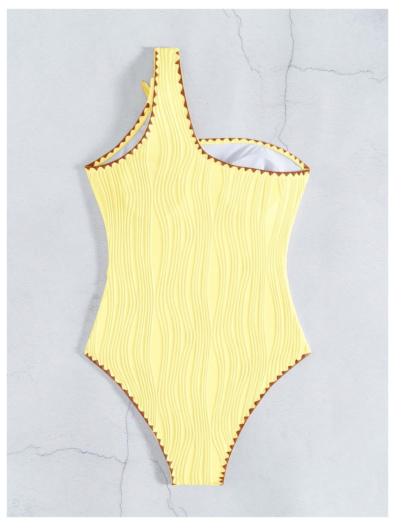 OYOANGLE Women's One Piece Swimsuit Starfish Textured One Shoulder Bathing Suit Beachwear Yellow Medium
