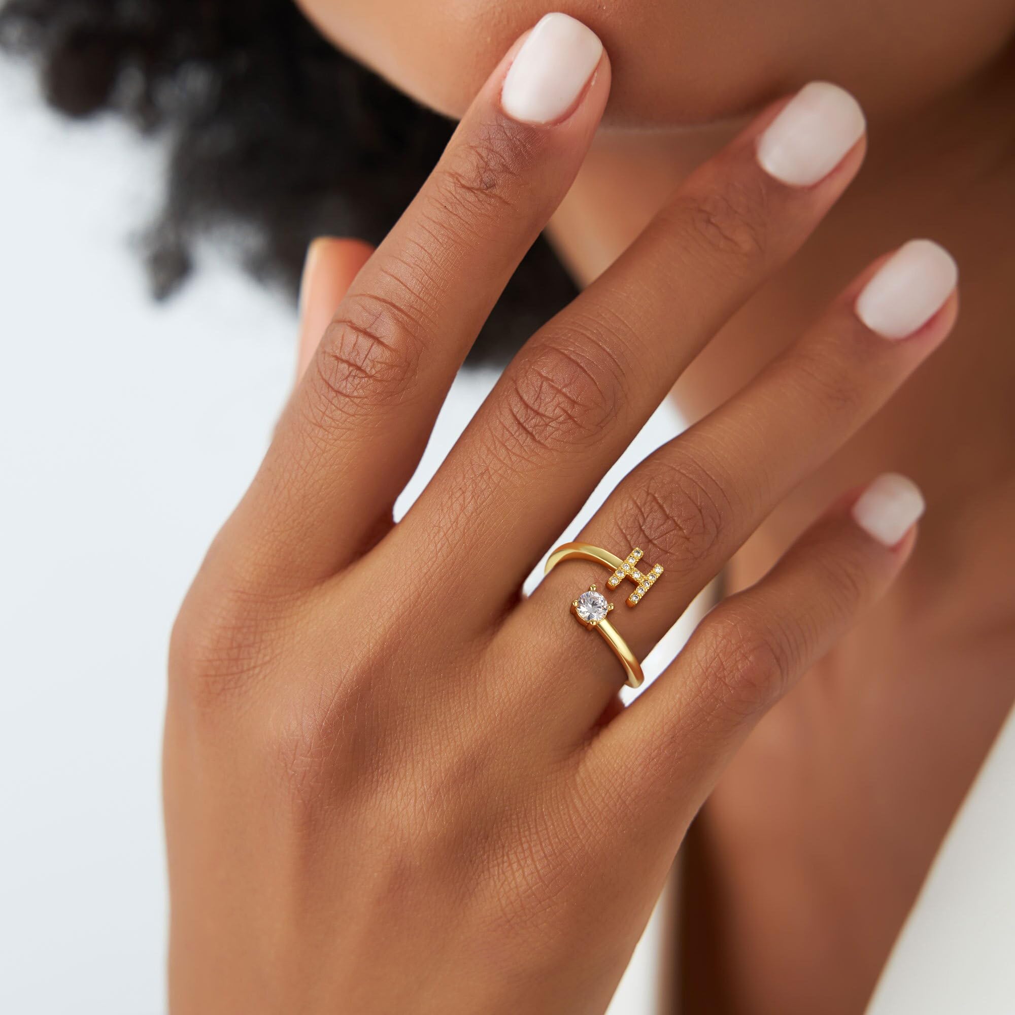 Eaciy Initial Rings for Women Girls - 14K Gold Plated H Initial Ring for Girls Age 6-8 Letter B Initial Letter Rings 10 Year Old Girl Birthday Gifts