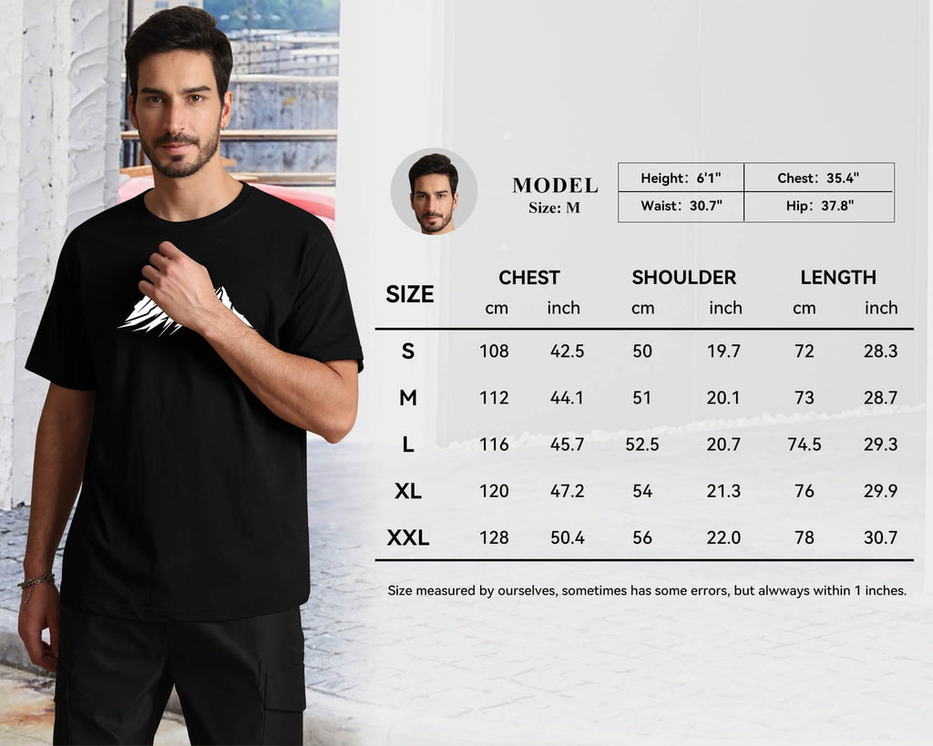 Mens Graphic T Shirts Mountain Art Print Short Sleeve Summer Top 100% Cotton Casual Tees for Men Black