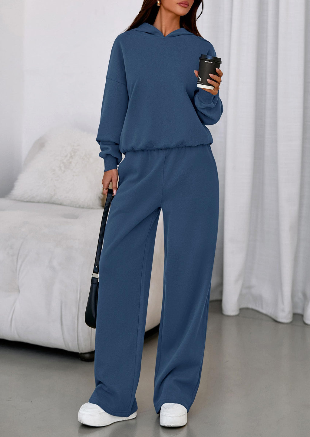 PRETTYGARDEN Womens Sweatsuits 2 Piece Set 2026 Casual Winter Long Sleeve Hoodie Loose Wide Leg Sweatpants Fall Tracksuit (Grey Blue,Medium)