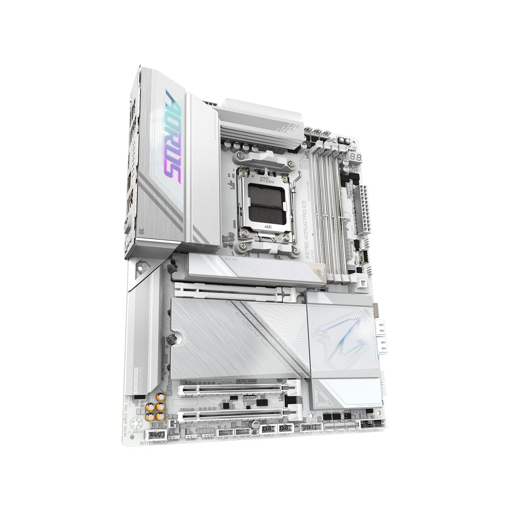 GIGABYTE X870E AORUS PRO ICE AMD AM5 LGA 1718 Motherboard, ATX, DDR5, 4X M.2, PCIe 5.0, USB4, WIFI7, 2.5GbE LAN, EZ-Latch, 5-Year Warranty