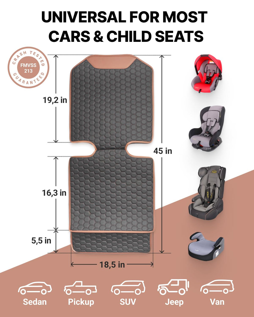 Owleys Premium Leather Car Seat Protector for Child Car Seat Cover from Dirt Scratches - Infant Car Seat Protector for Back Seat/Front Booster Seat Protector Under Baby Car Seat Waterproof 1pc Hexy