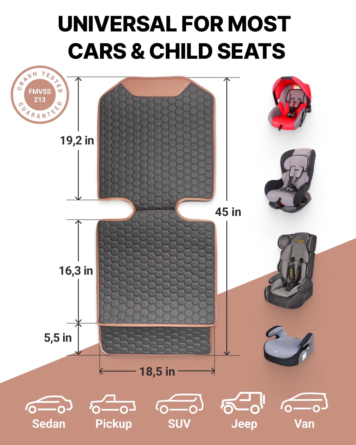 Owleys Premium Leather Car Seat Protector for Child Car Seat Cover from Dirt Scratches - Infant Car Seat Protector for Back Seat/Front Booster Seat Protector Under Baby Car Seat Waterproof 1pc Hexy