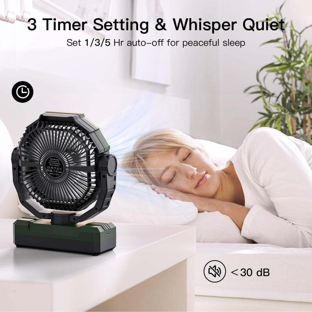FRIZCOL 3-in-1 Camping Fan - Portable Fans Rechargeable - 24000mAh Battery Powered Fan with Light & Remote for Indoor, Outdoor, Tent, Travel, Fishing, Jobsite, Gifts for Men Dad Him - Green