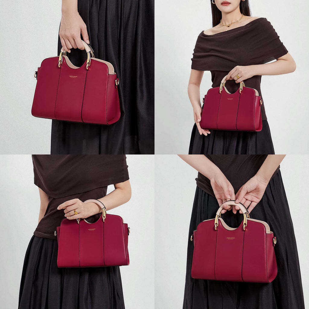 Cnoles Satchel Bag for Women Fashion Leather Ladies Top Handle Tote Shoulder Bag Purses and Handbags Red