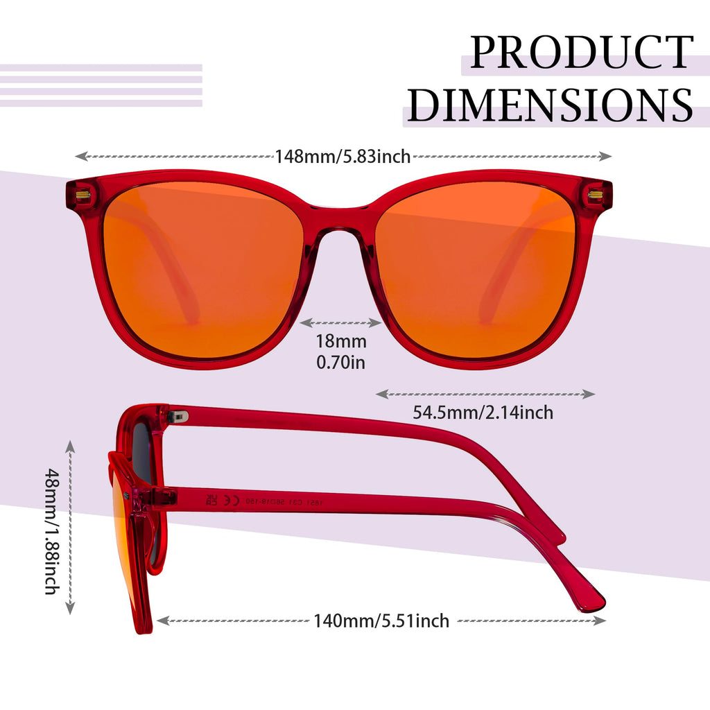 SIPHEW Mirrored Polarized Sunglasses for Women - Designer Oversized Square Beach Eyewear w UV400 Protection (A26-red frame red len)