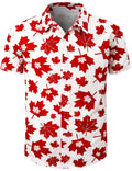 Fashonal Men's Canada Day Shirt Short Sleeve Hawaiian Maple Leaf Print Summer Shirt, White-RedMaple Size L