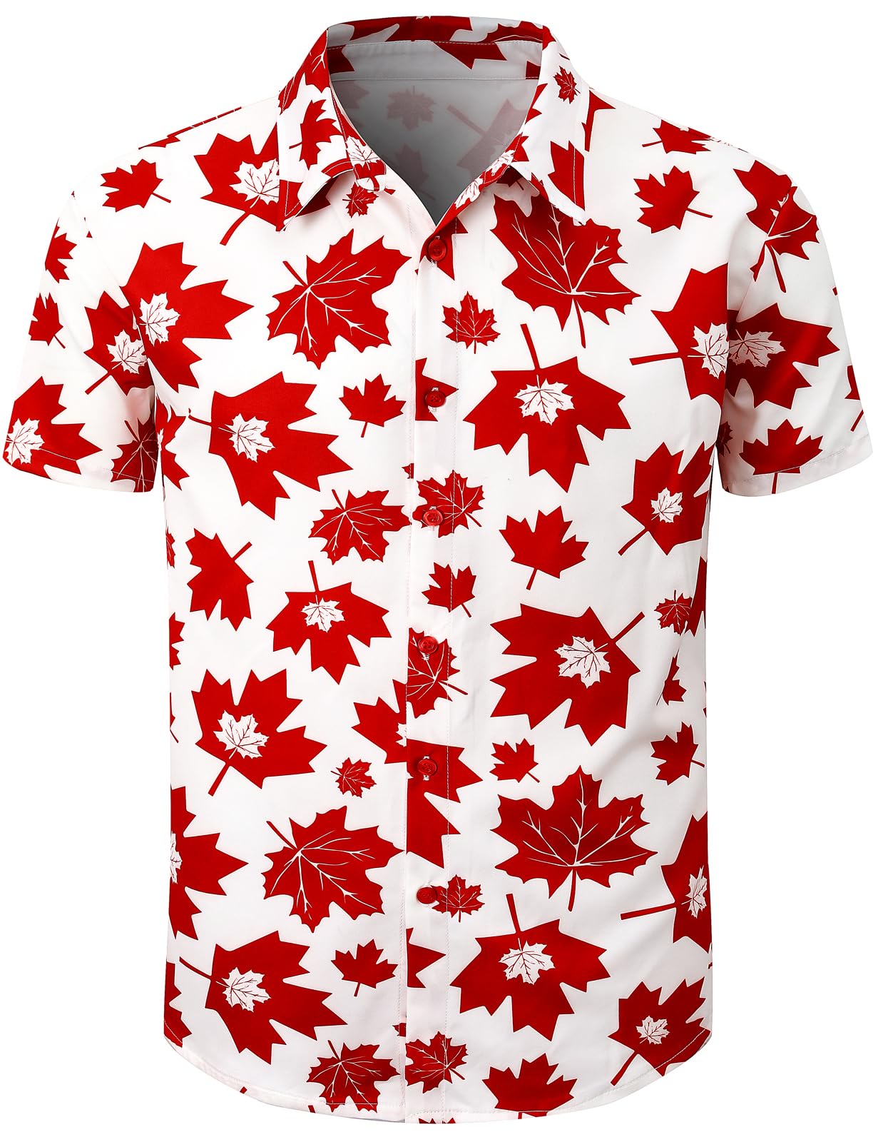 Fashonal Men's Canada Day Shirt Short Sleeve Hawaiian Maple Leaf Print Summer Shirt, White-RedMaple Size L