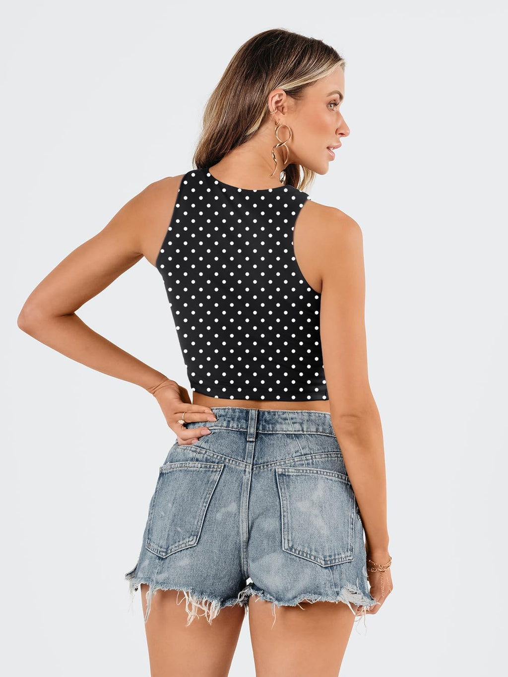 EFAN Womens Sexy Sleeveless Double Lined Crop Tops Workout Cute Tight Racerback Tank Tops Summer Clothes Teen Girls 2025 Black Dots M