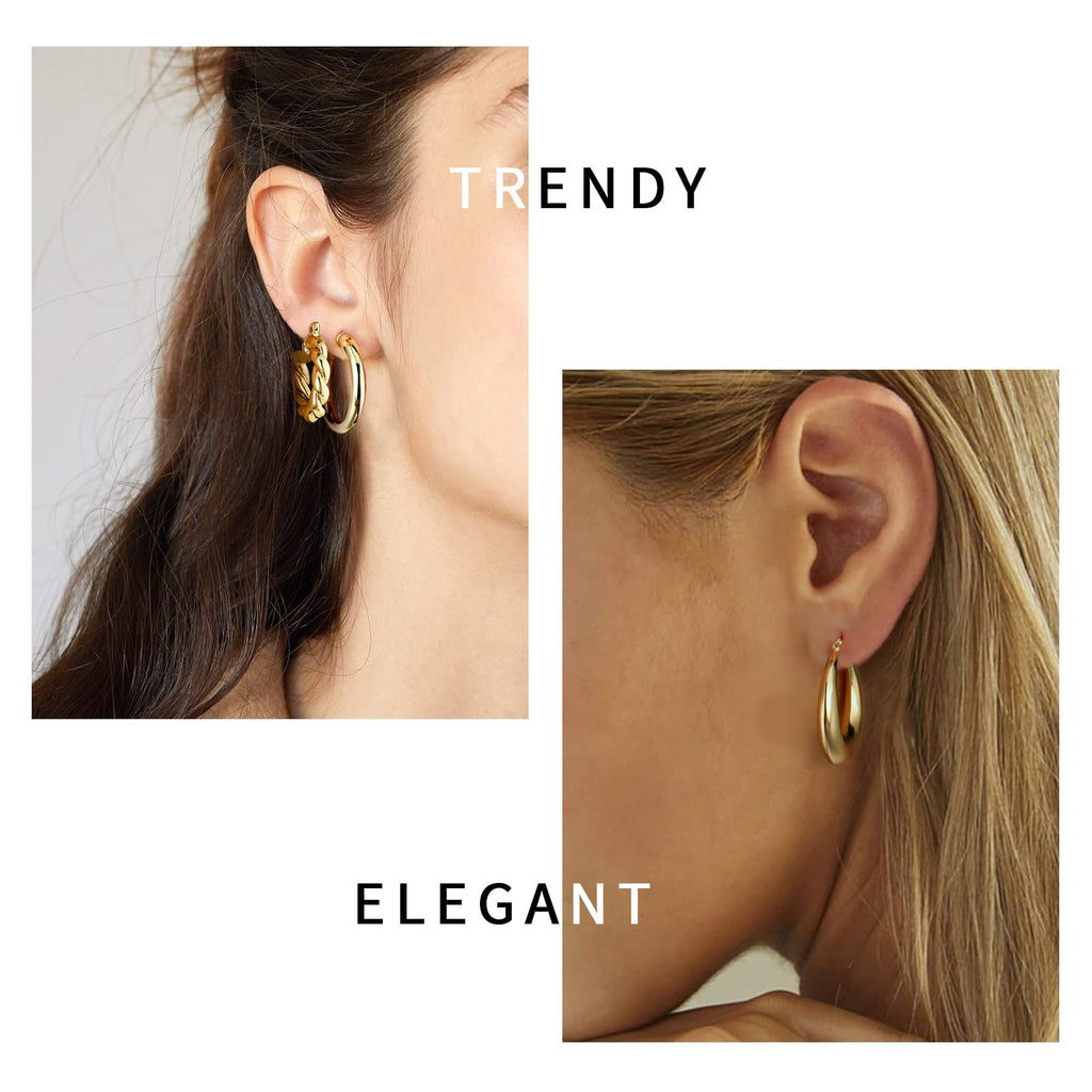 Yesteel 14K-Gold-Plated Hoop Earrings, 14k-Gold-Plated Small Hoop Earrings for Women Trendy Hypoallergenic Womens Hoops Huggie Earring, Jewelry Gifts for Women Her