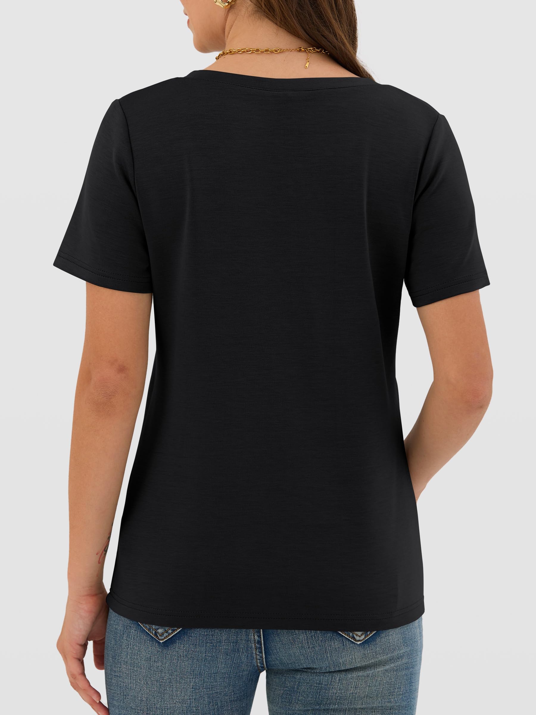 ANRABESS Womens Short Sleeve Tops Casual V Neck Wrinkle - Free Basic T Shirts Summer Cute Tee 2026 Spring Fashion Clothes Black Small