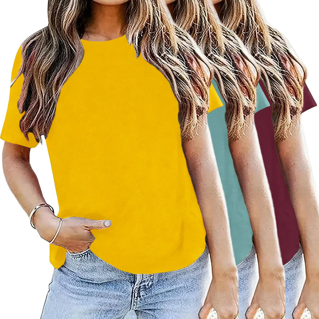 LOOKFACE 3 Pack Womens Basic T Shirts Summer Tops 2026 Short Sleeve Tees Comfy Casual Vacation Clothes