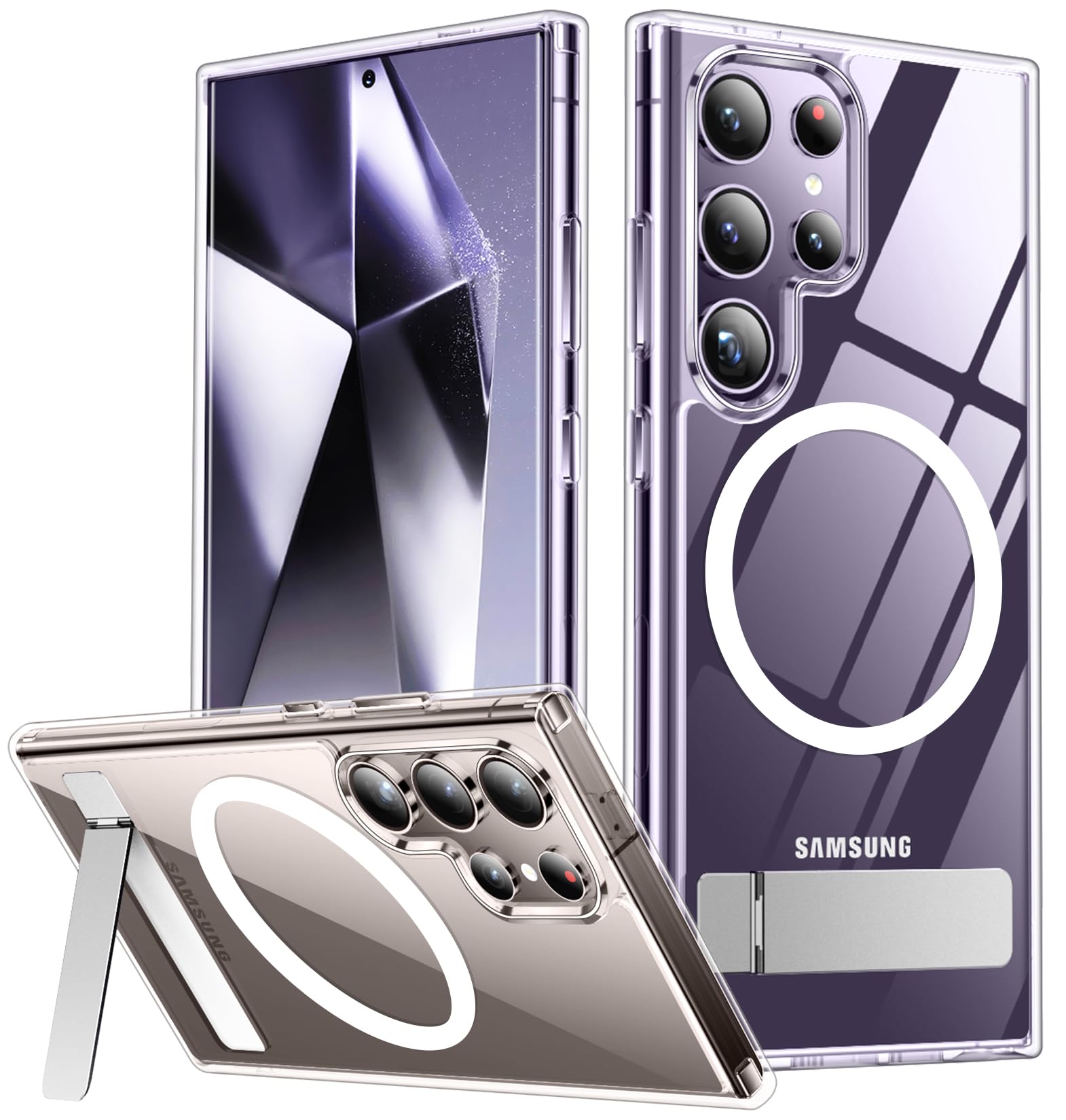 SPIDERCASE Magnetic for Samsung Galaxy S24 Ultra Case, [3 Stand Ways][ Military Grade Drop Protection] with Invisible Stand Shockproof Slim Case for S24 Ultra 5G,Clear