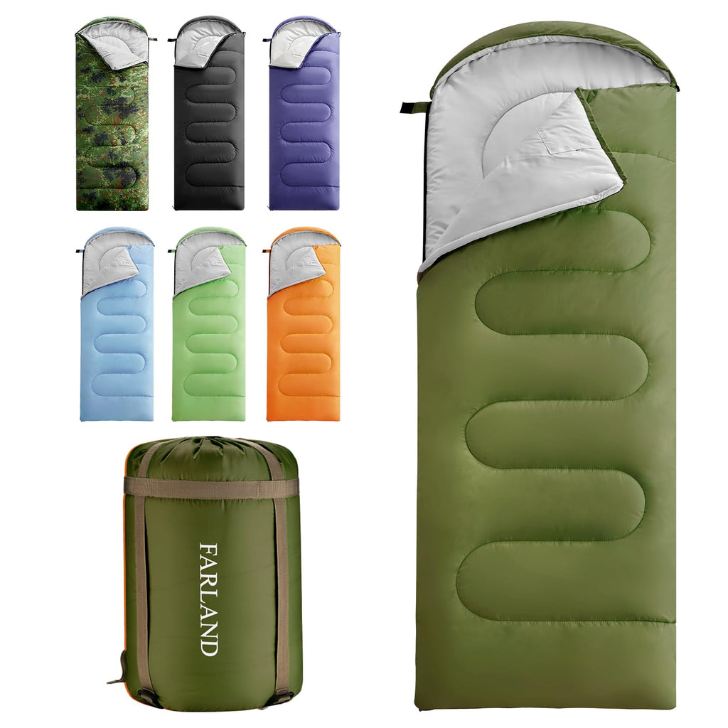 FARLAND Sleeping Bags for Adults, 3 Season Warm & Cool Weather, Lightweight Camping Sleeping Bag for Kids Family Camping Essentials with Compression Sack for Hiking