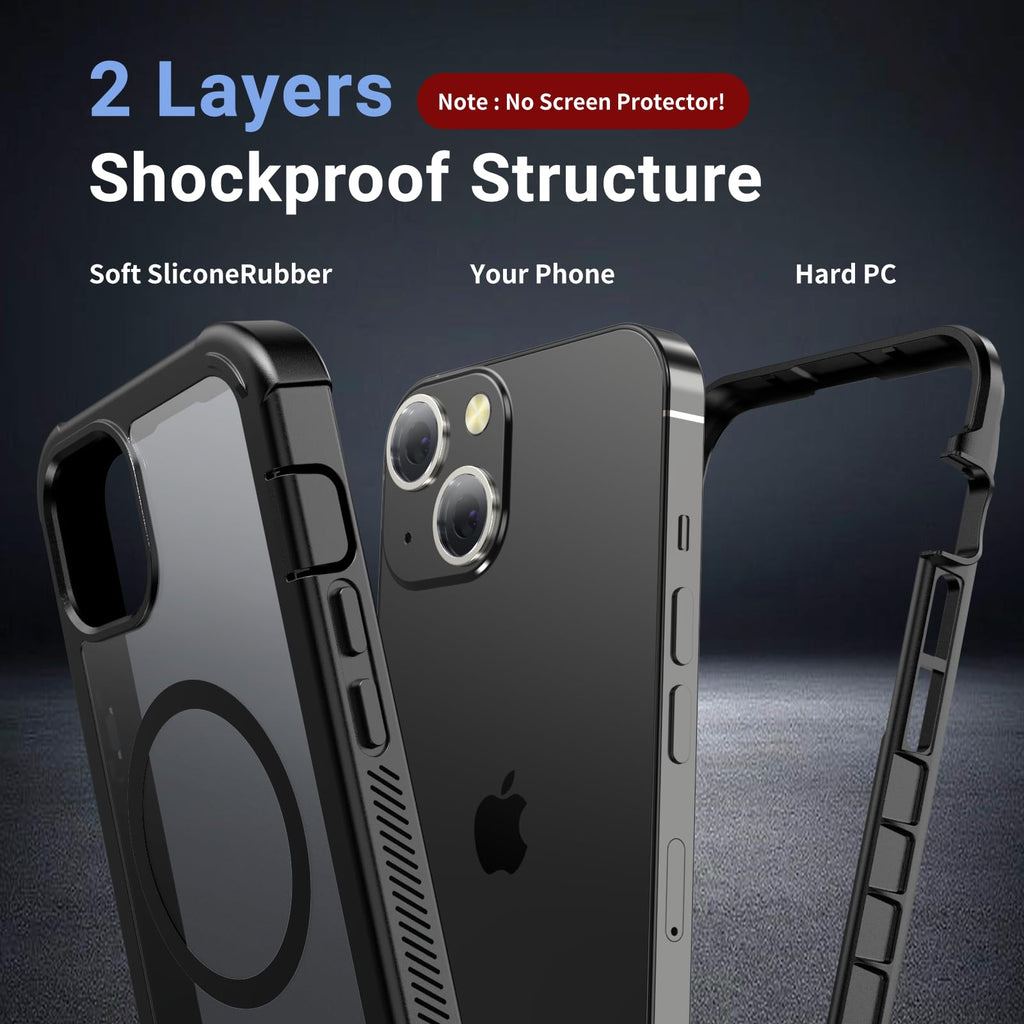 jaroco Magnetic for iPhone 13 Case, [Compatible with MagSafe][Military Grade Drop Protection][Heavy Duty Protection][Non-Slip][Shockproof] 2-Layer Durable Bumper Phone Case 6.1''-Black