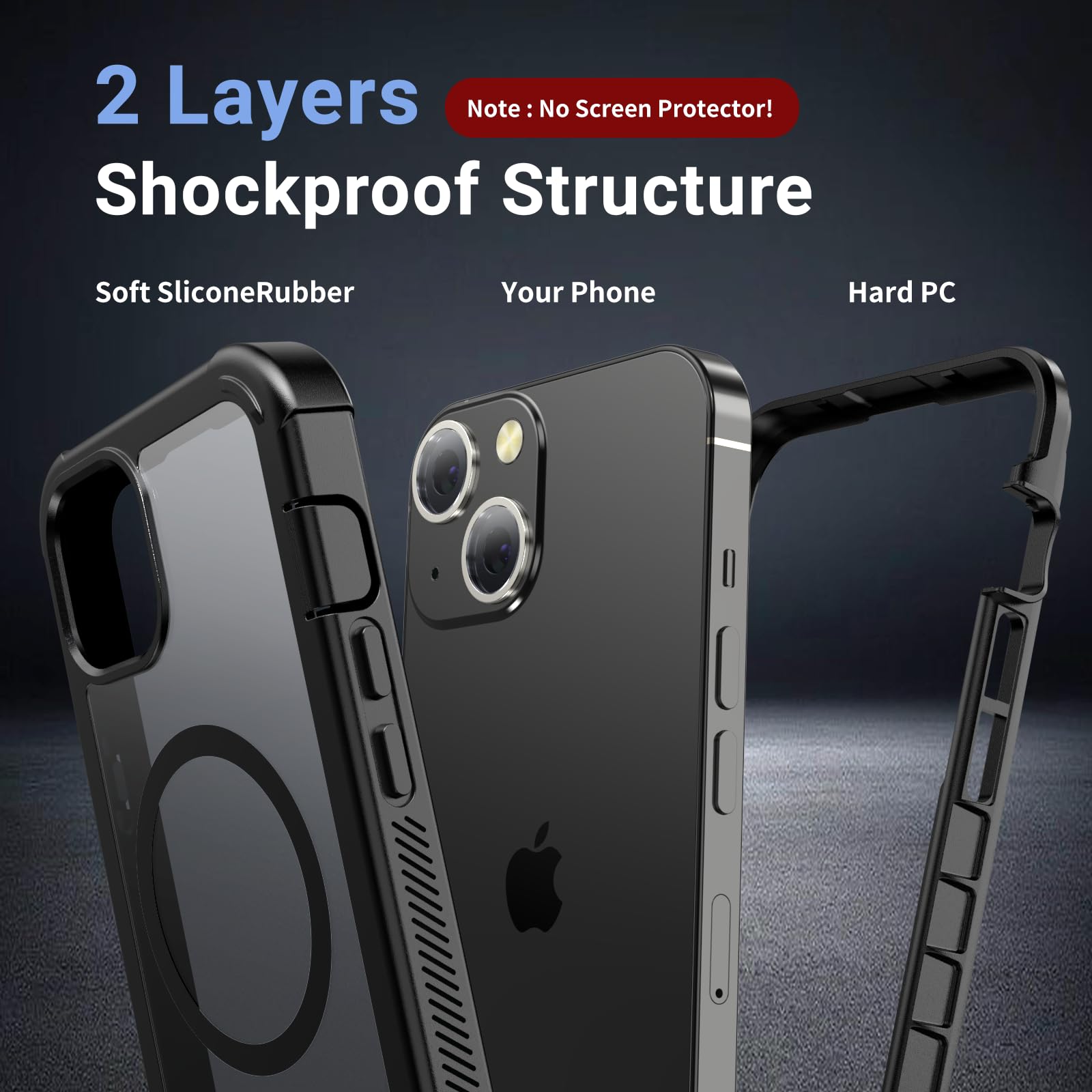 jaroco Magnetic for iPhone 13 Case, [Compatible with MagSafe][Military Grade Drop Protection][Heavy Duty Protection][Non-Slip][Shockproof] 2-Layer Durable Bumper Phone Case 6.1''-Black