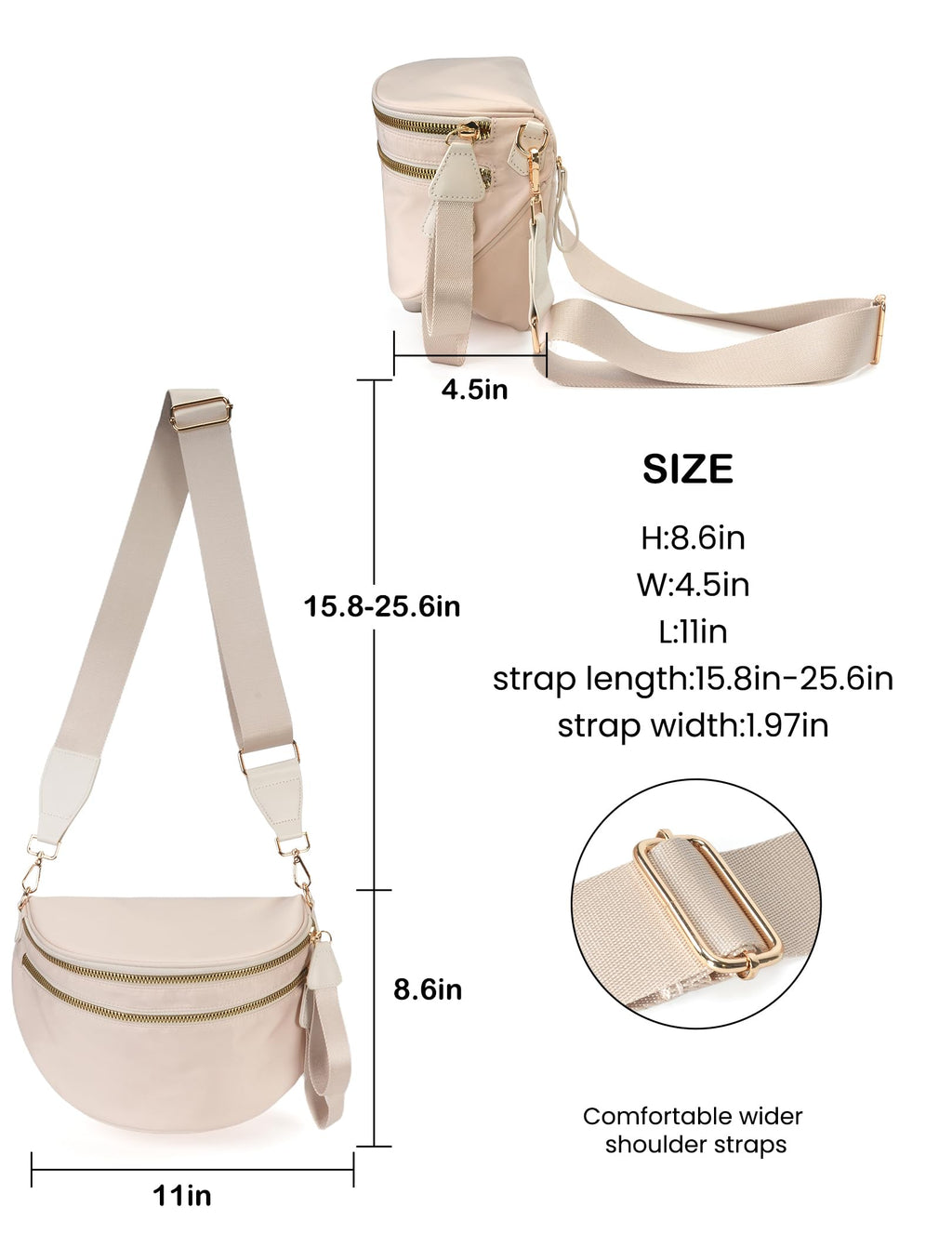 FEIBOON Spacious Nylon Crossbody Bag Bum Bag Handbags Wallets Purses Trendy Shoulder Bag for Women (beige)